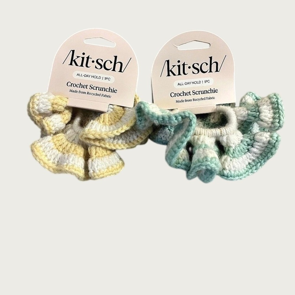 Kitsch Crochet Scrunchie Set Chunky Knit Green White Yellow Hair Accessory NWT